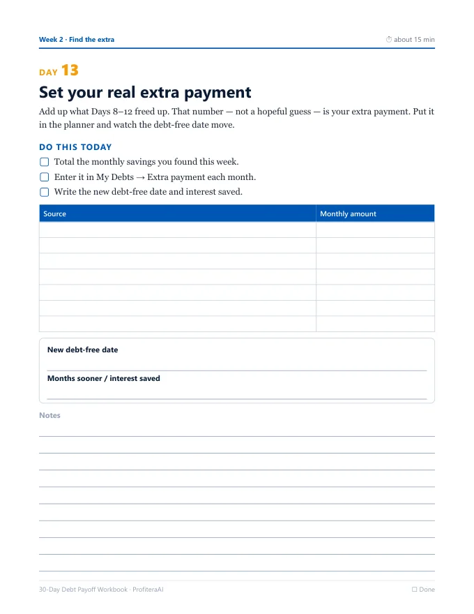 Workbook day 13: set your real extra payment