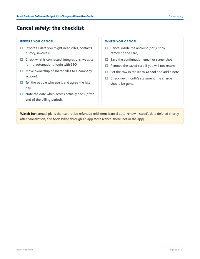 Guide page: safe cancellation checklist