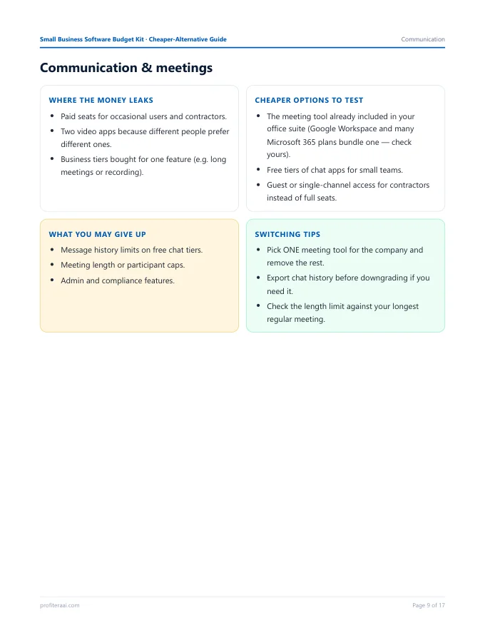 Guide category page: communication and meetings